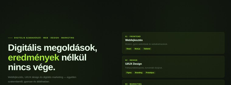 Szabadúszó portfólió weboldal design